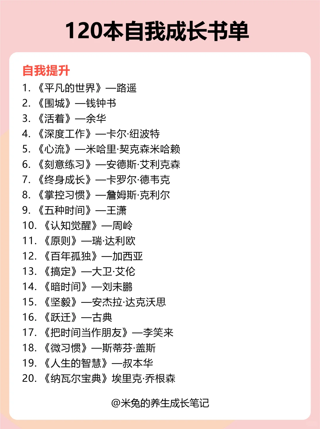 120本高质量书单，提升自我 脑子真的会变快