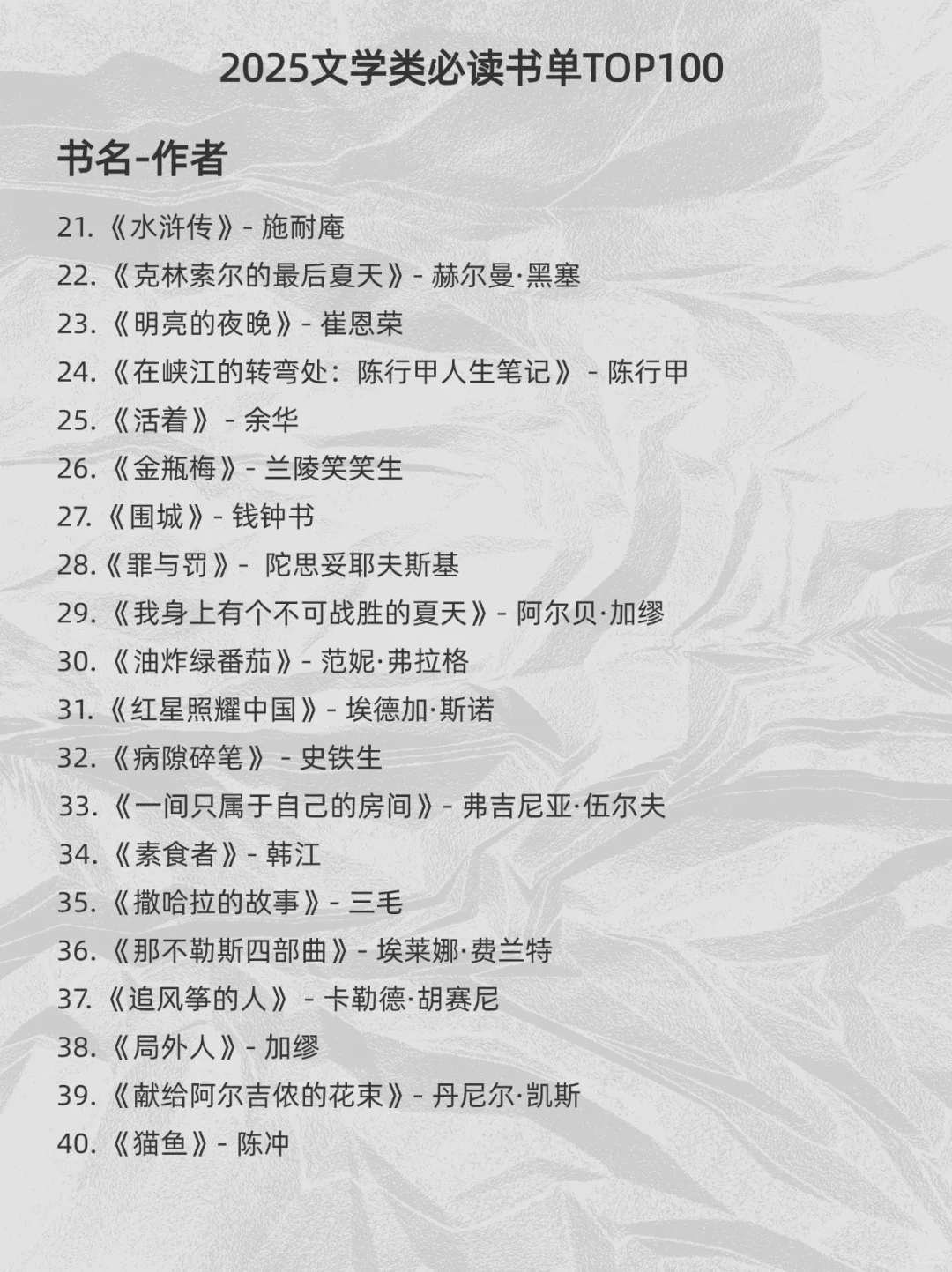2025必读100本书单（文学类）