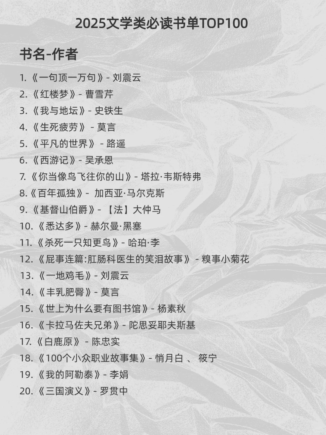 2025必读100本书单（文学类）