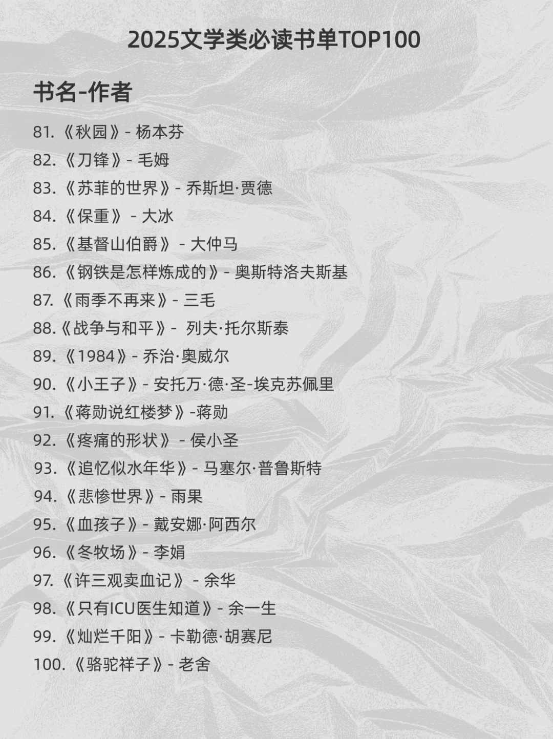 2025必读100本书单（文学类）