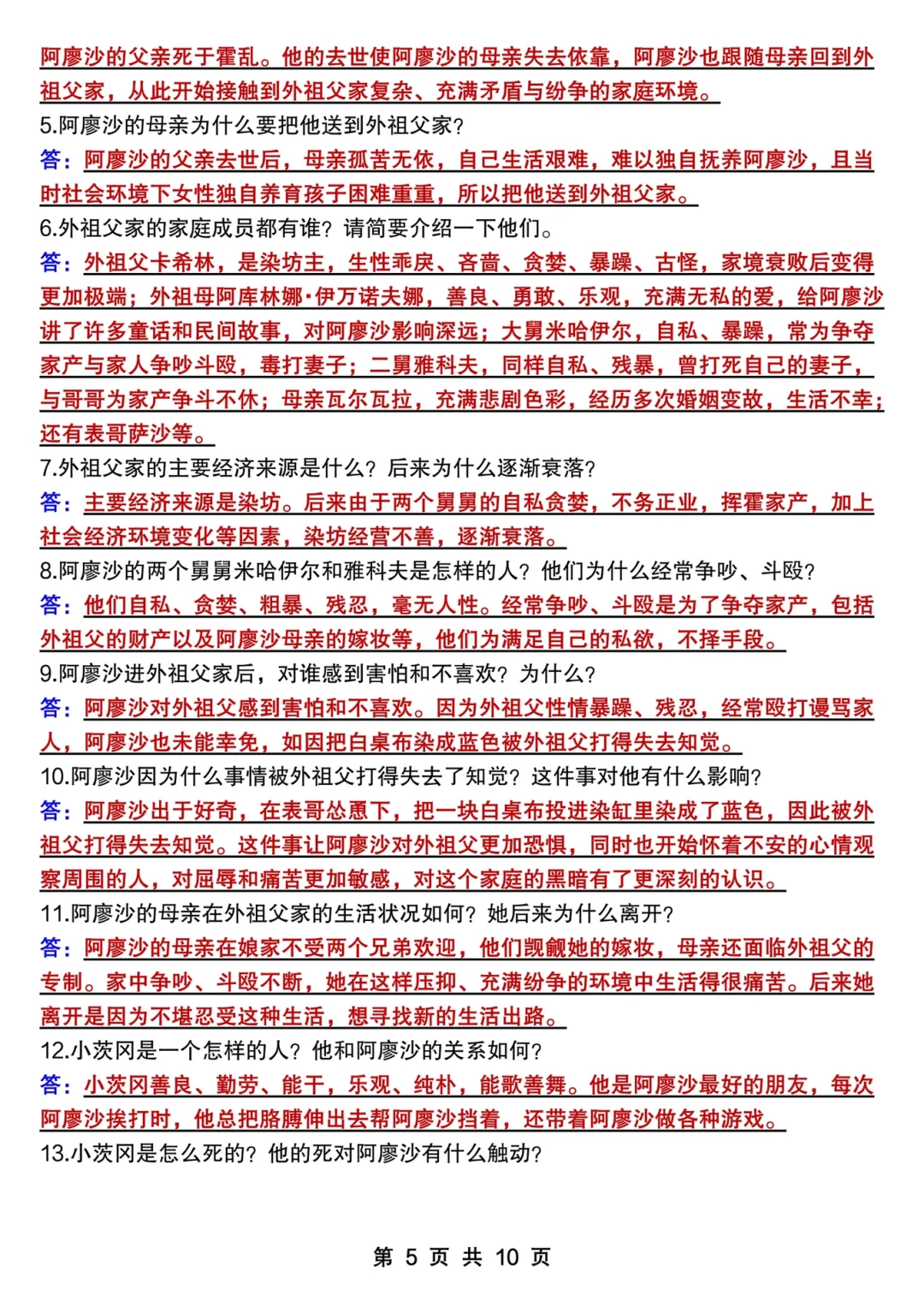 六年级上册语文名著《童年》必考知识点汇总🔥