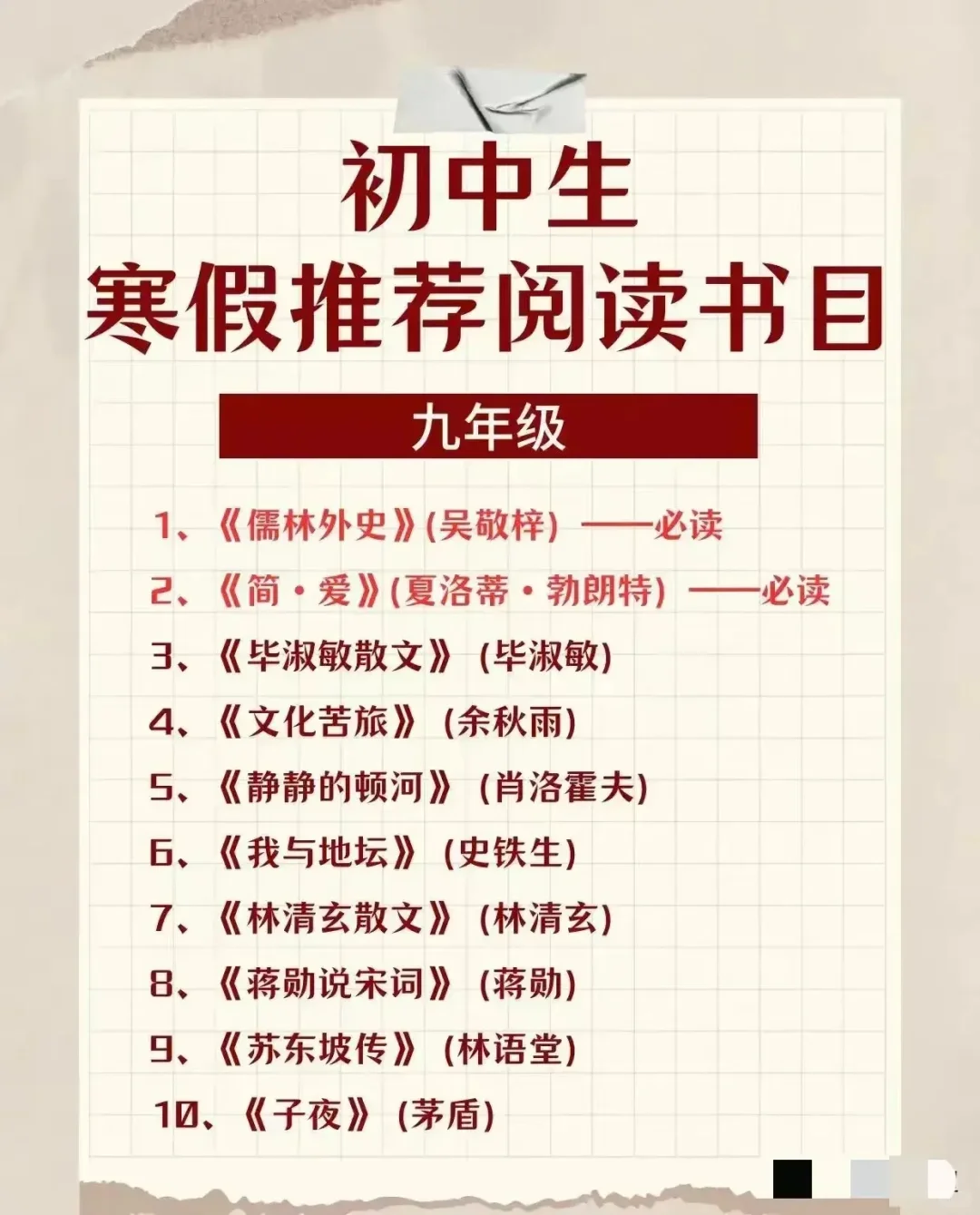 教育部推荐中小学必读书目