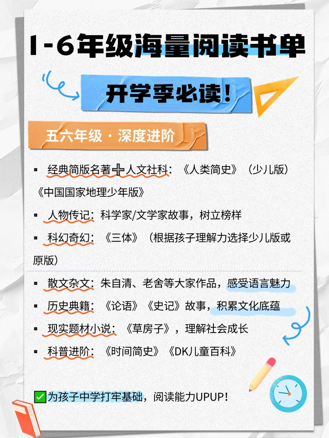 新学期必读！1-6年级书单 直接抄作业！
