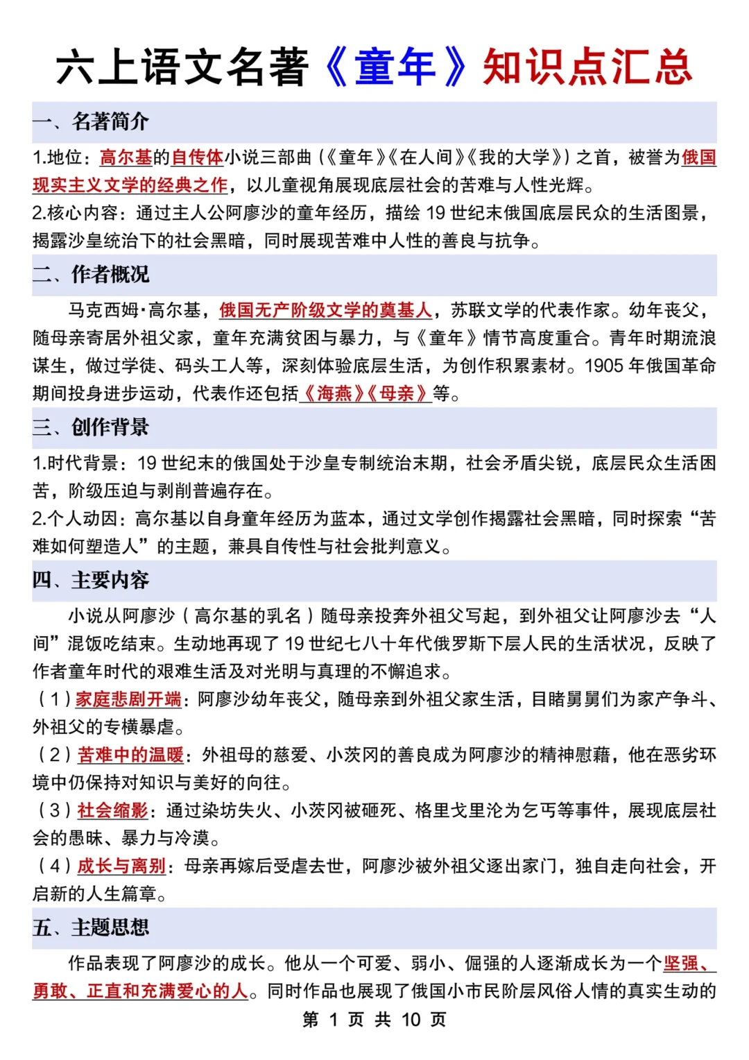 六年级上册语文名著《童年》必考知识点汇总🔥