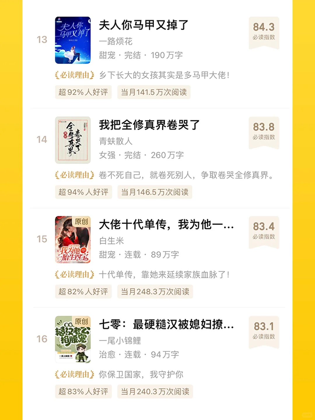 8月七猫必读榜【女频TOP20】✨新秀崛起！！