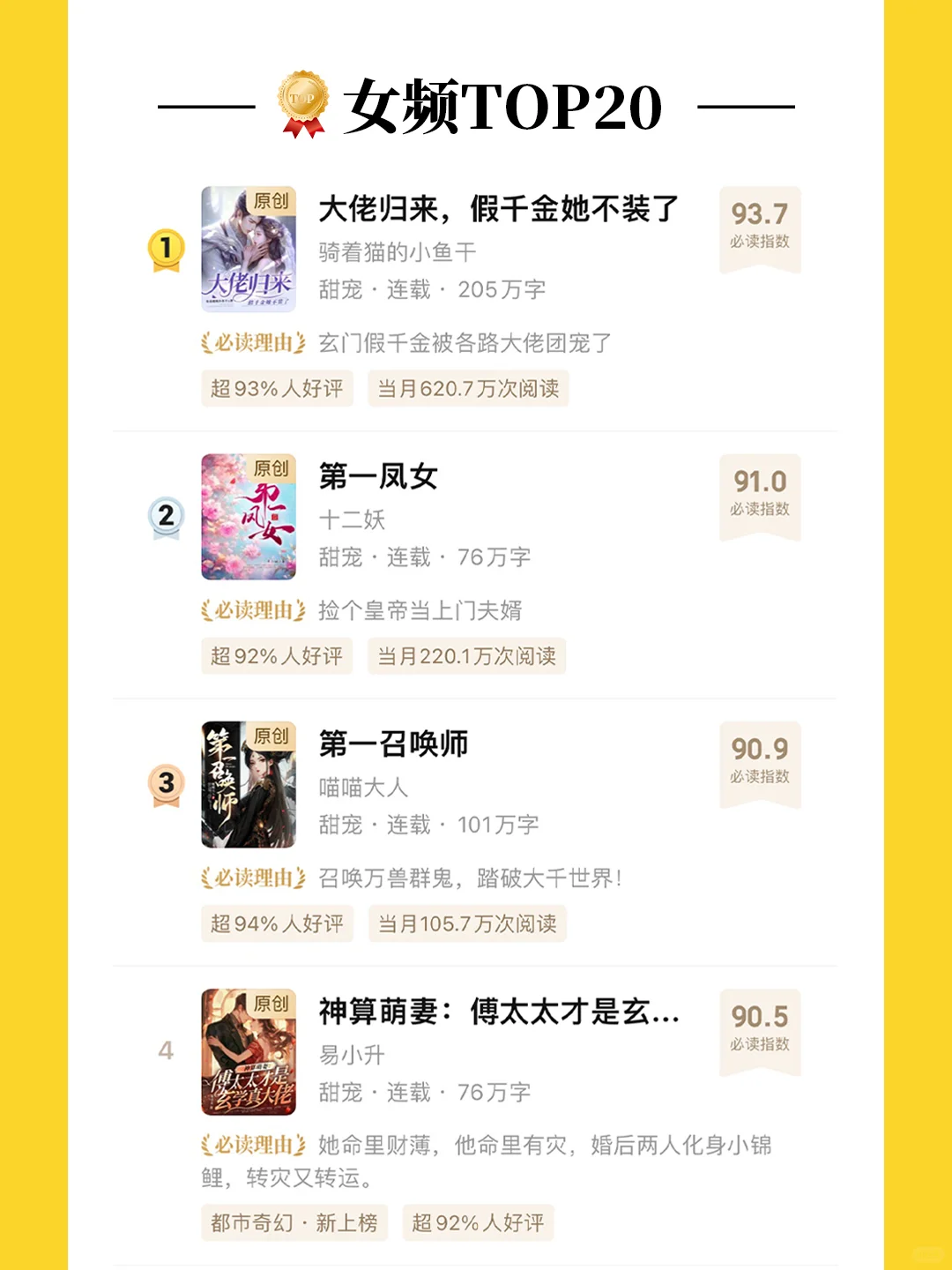 8月七猫必读榜【女频TOP20】✨新秀崛起！！