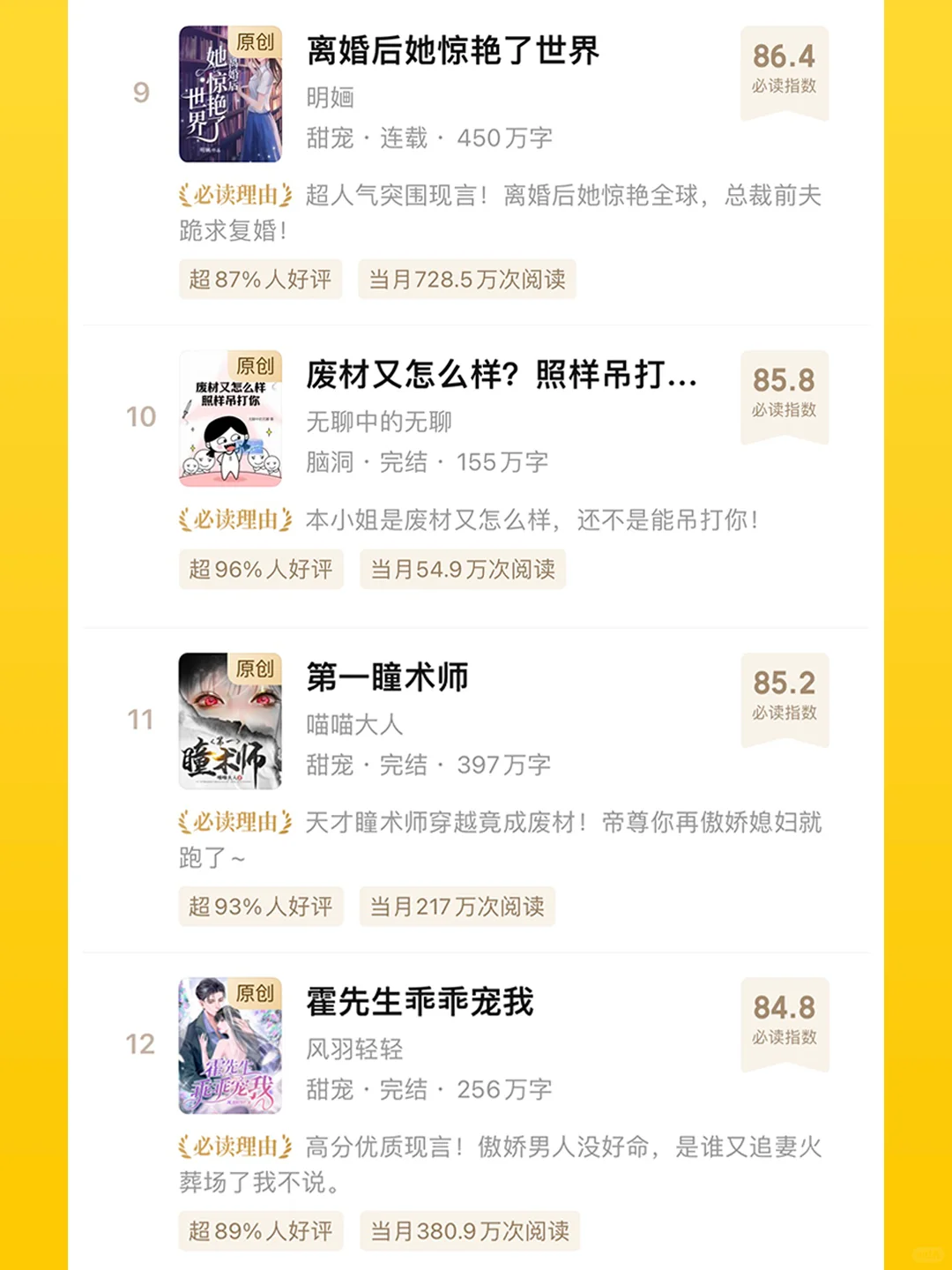 8月七猫必读榜【女频TOP20】✨新秀崛起！！
