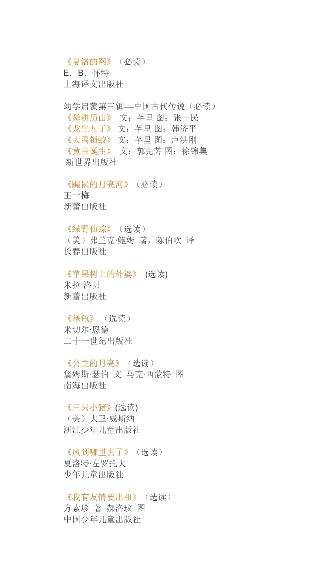 🔥🔥清华附小1-6年级推荐学生阅读书单