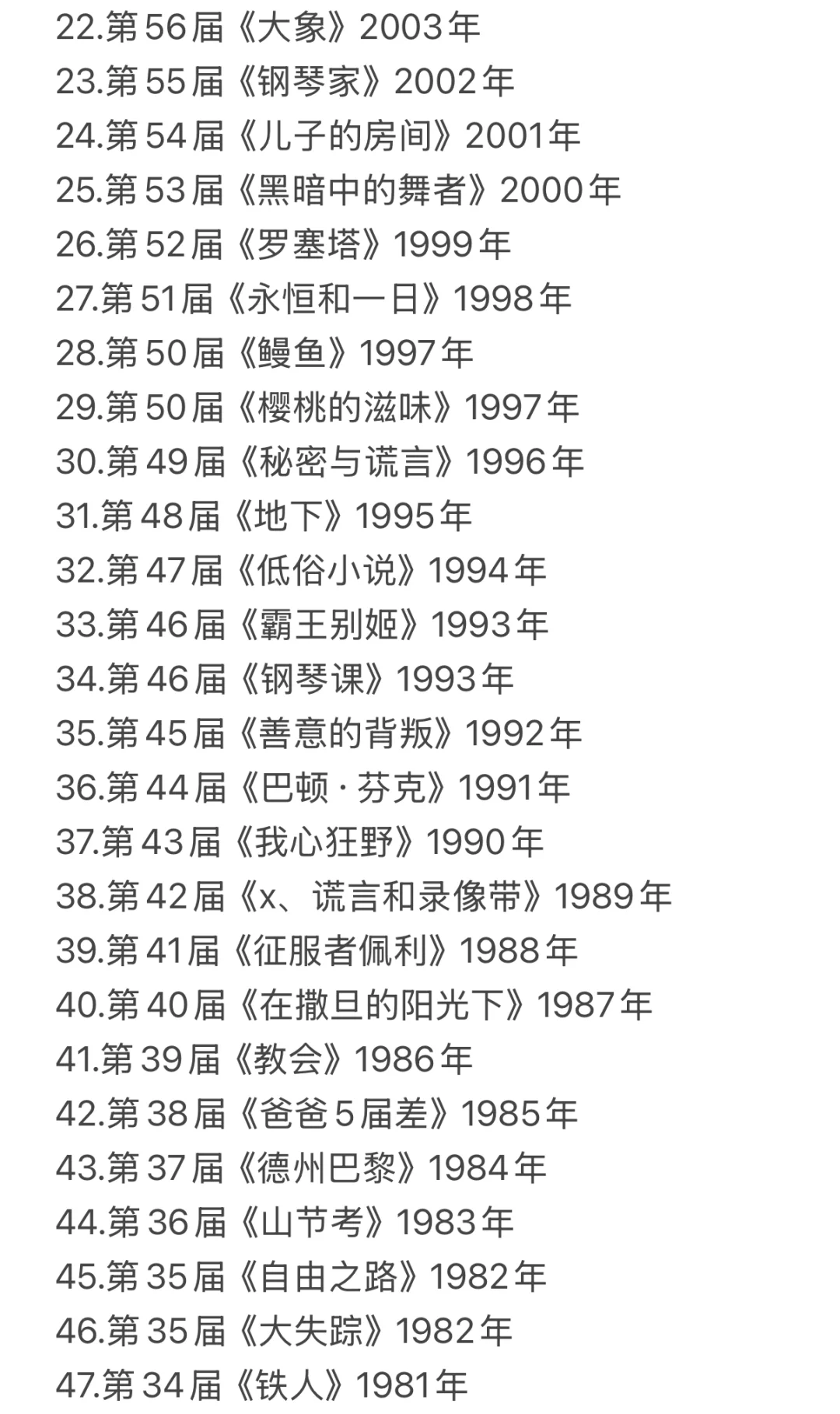 101部戛纳获奖电影合集🎬