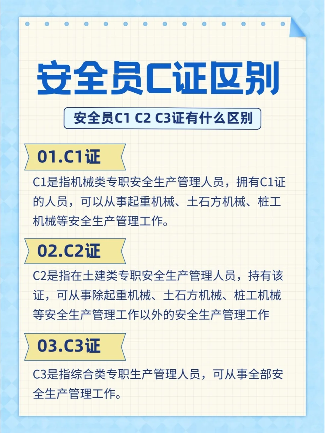 安全员C证的区别，C1 C2 C3有什么区别