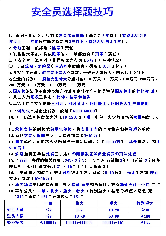 安全员通用选择题考试技巧合集来啦！！