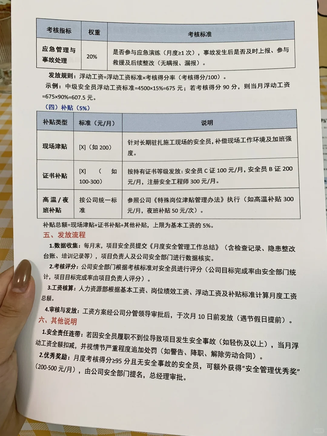 建筑工程安全员月度工资方案（有电子版）