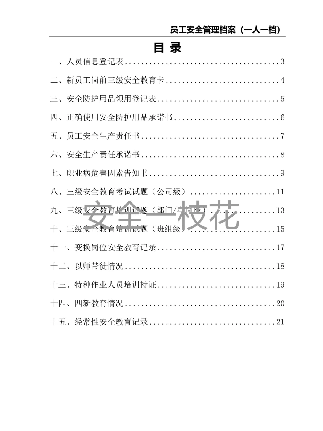 员工安全管理档案安全教育档案（一人一档）