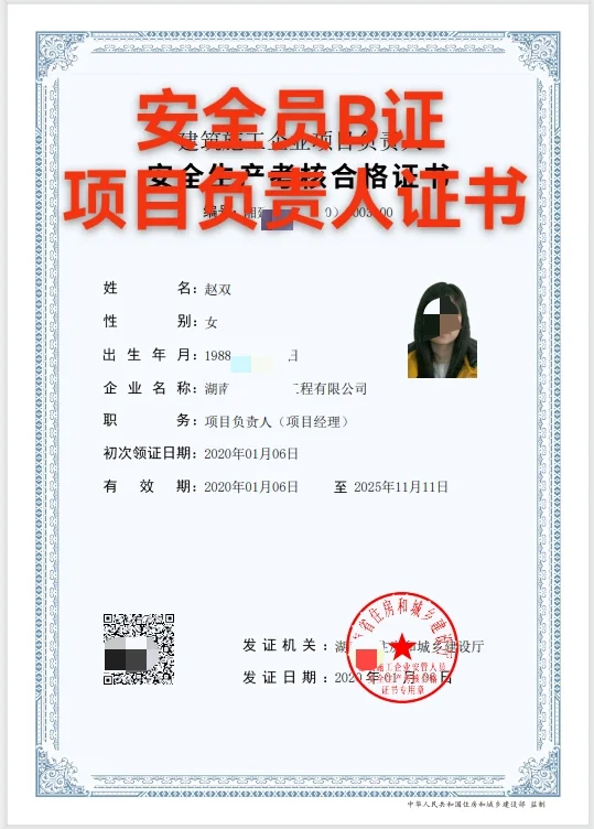 安全员B证 ，项目负责人