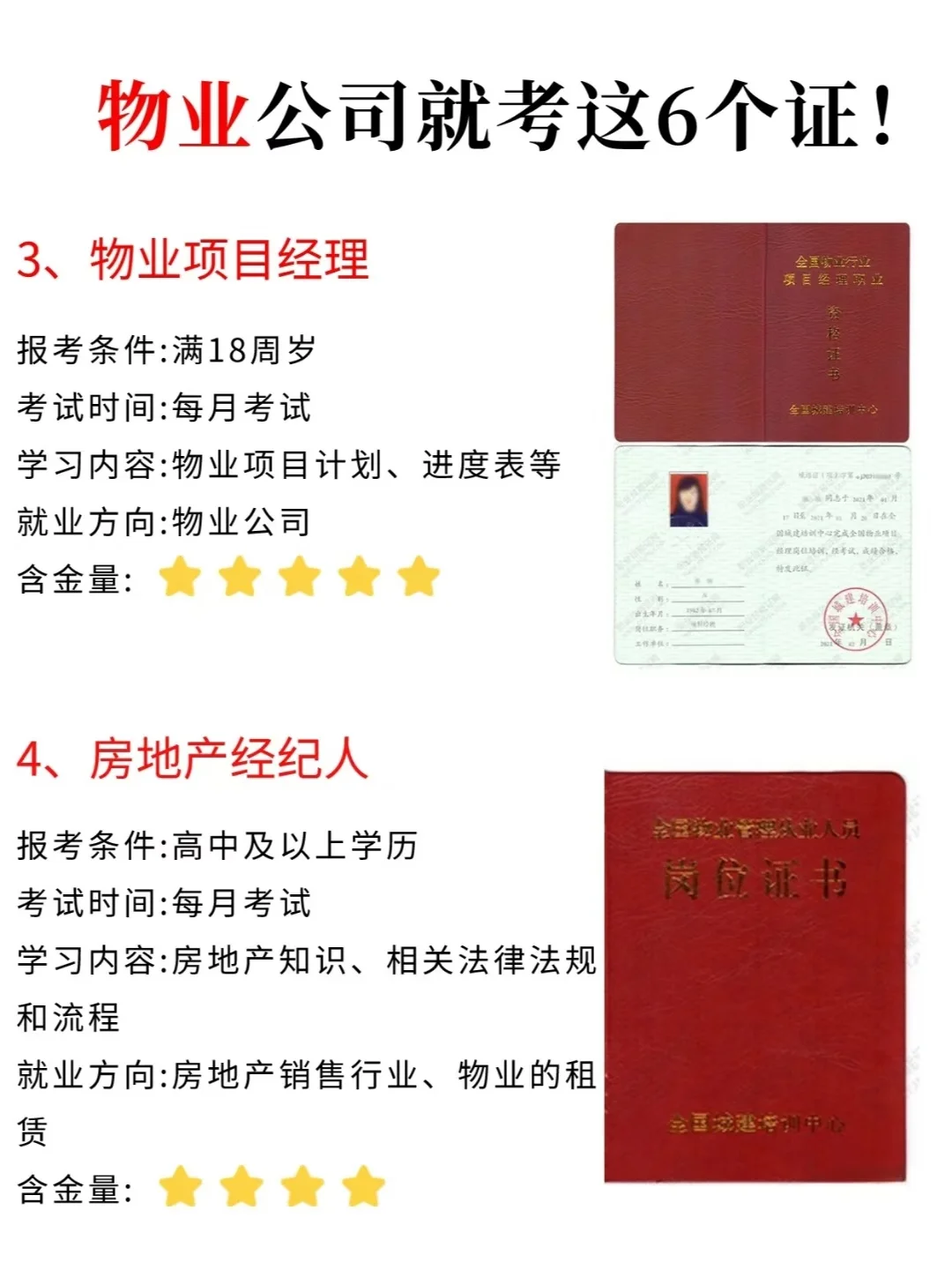 物业人员必备六本证书