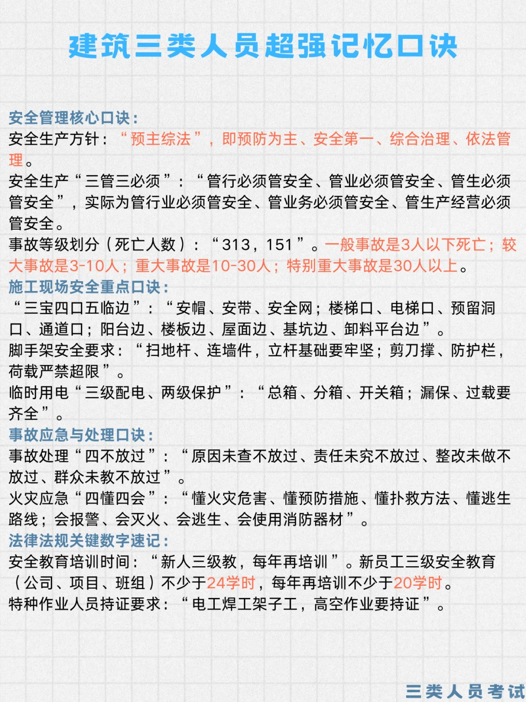 三类人员A证！背完这些就稳