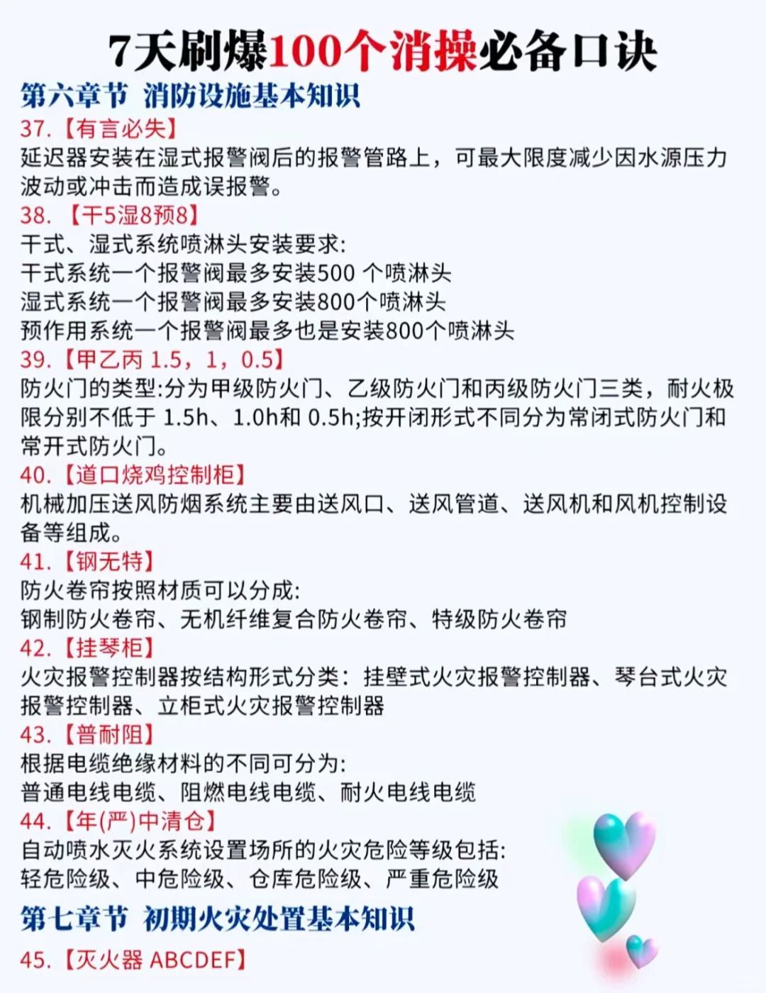 中级消防设施操作员，七天上岸必备口诀！