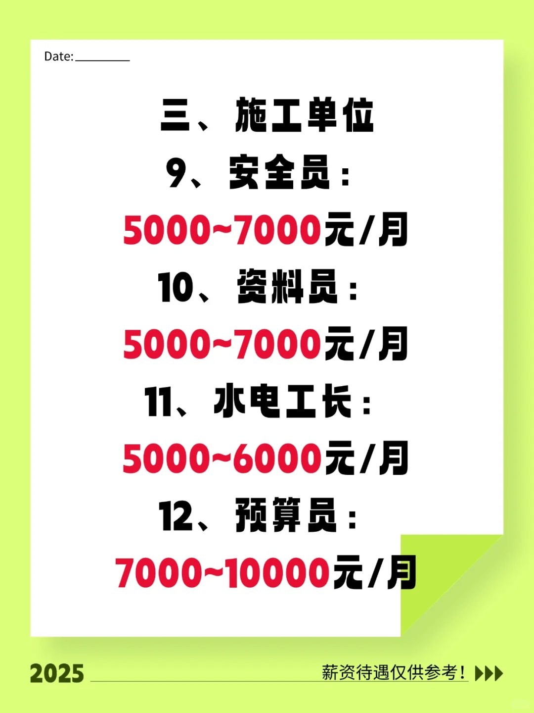 建筑工地“管理岗位”工资标准，你达标了吗？
