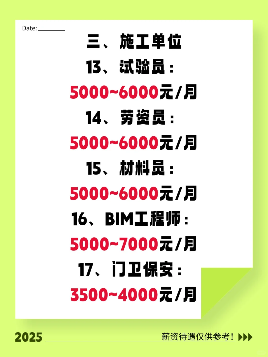 建筑工地“管理岗位”工资标准，你达标了吗？
