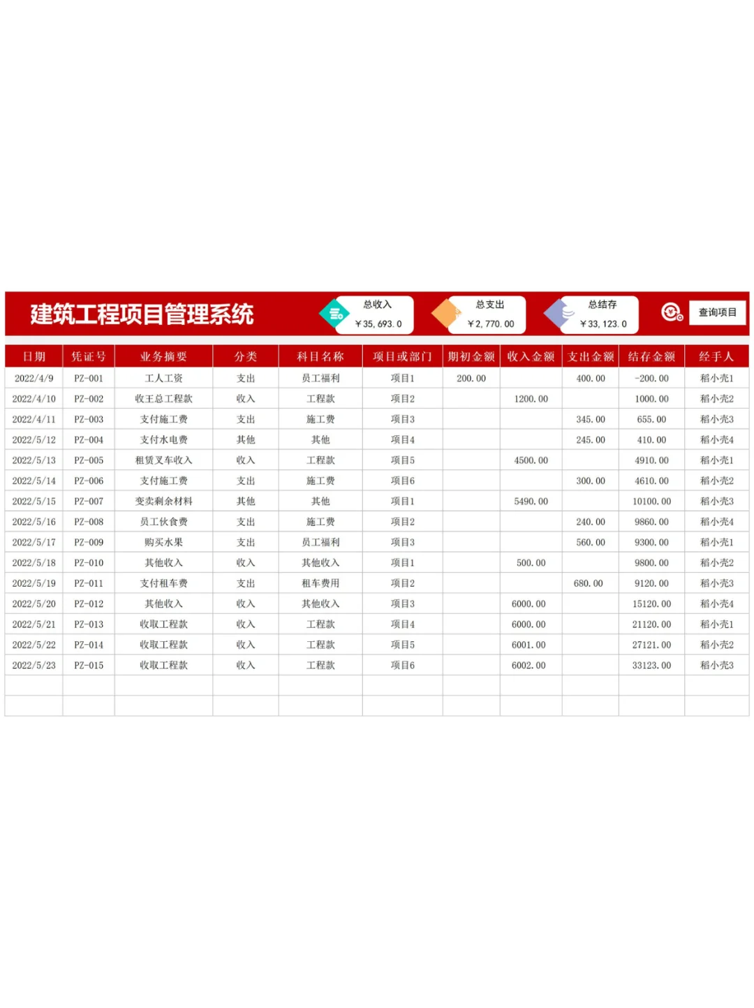 建筑工程管理表，真是太好用了