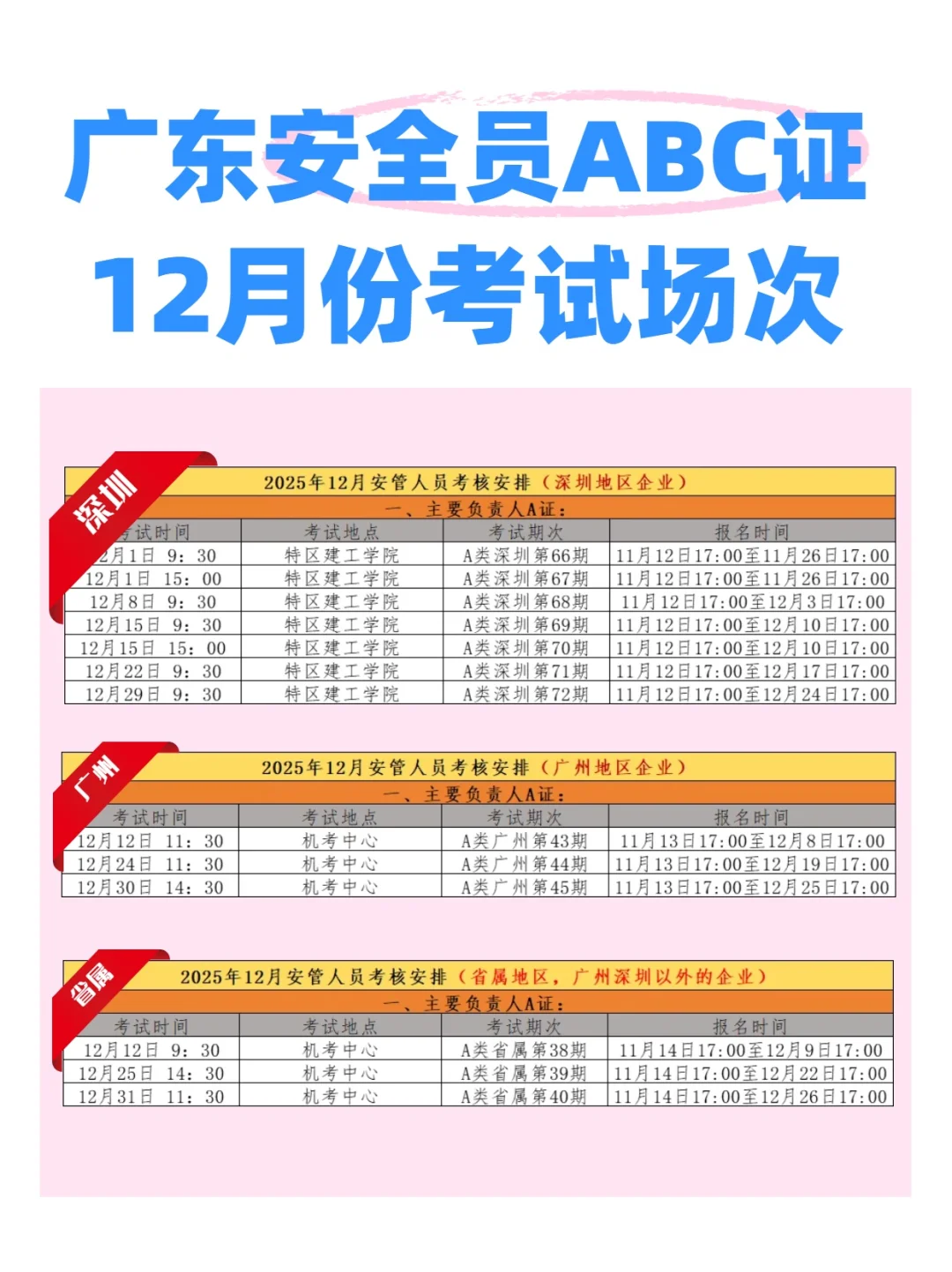 广东建筑安全员ABC证12月考试场次已出