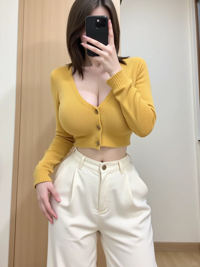 微胖女孩炸街搭配！黄色开衫上衣和白牛仔裤