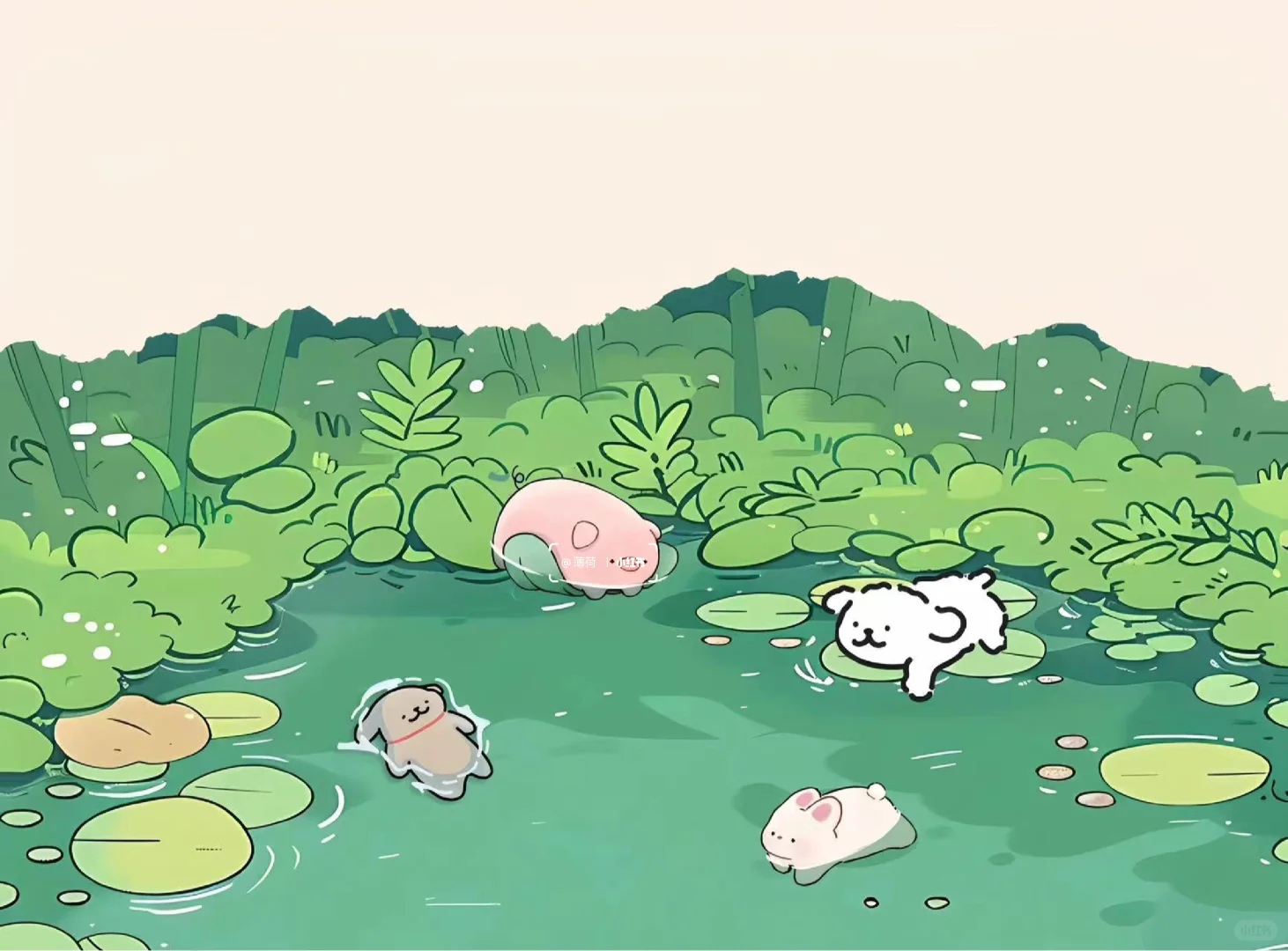 春日治愈系线条狗ipad .电脑壁纸