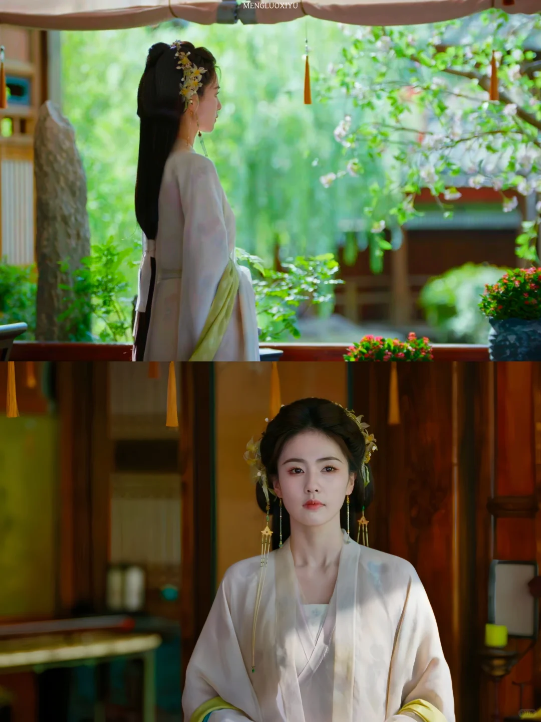 临江仙｜花如月浅米色纱裙妆造