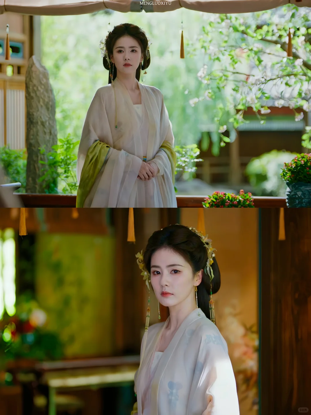 临江仙｜花如月浅米色纱裙妆造