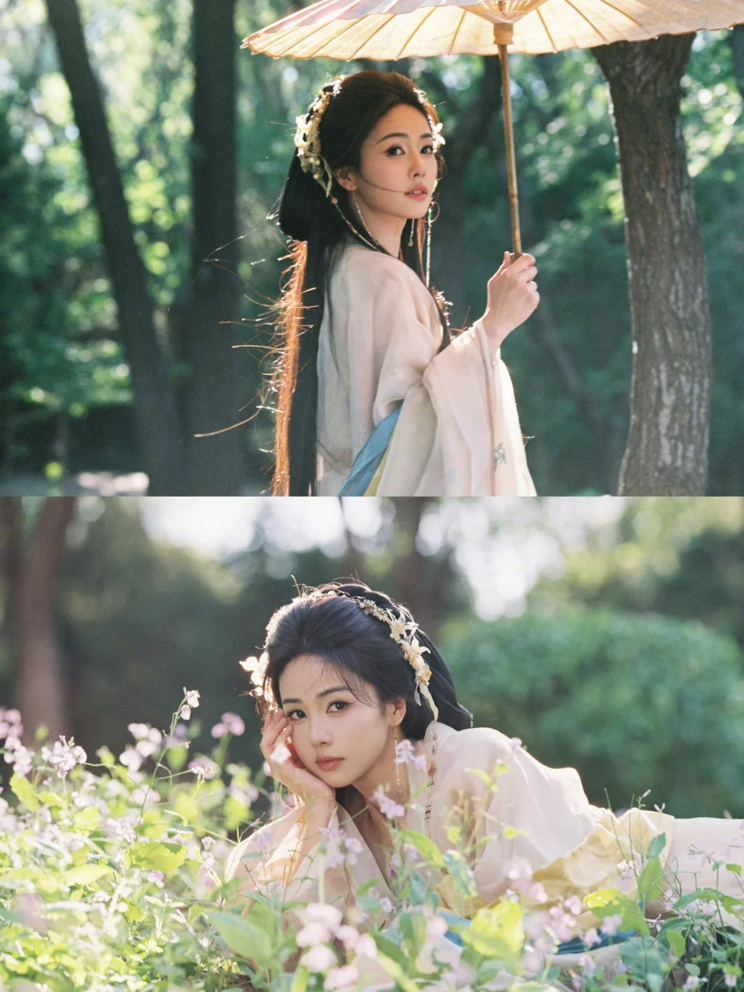 临江仙｜花如月浅米色纱裙妆造