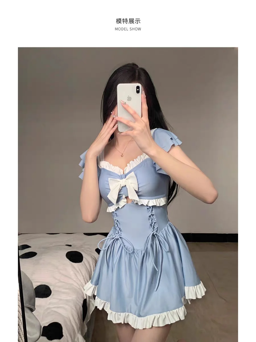 泳衣女2023连体夏季新款保守遮肚甜美牛