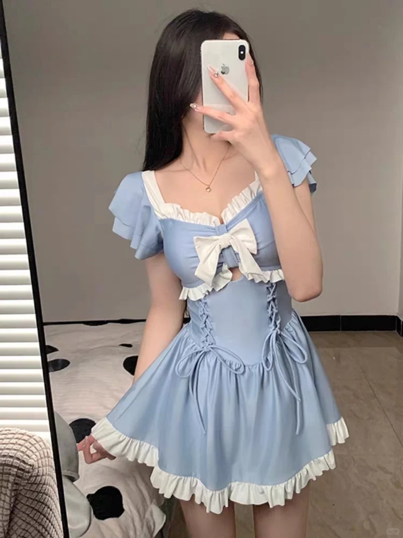 泳衣女2023连体夏季新款保守遮肚甜美牛