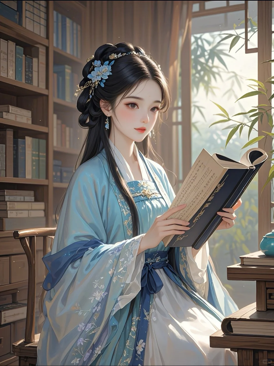 古风头像｜窗前读书美人身，书卷轻翻诗意真