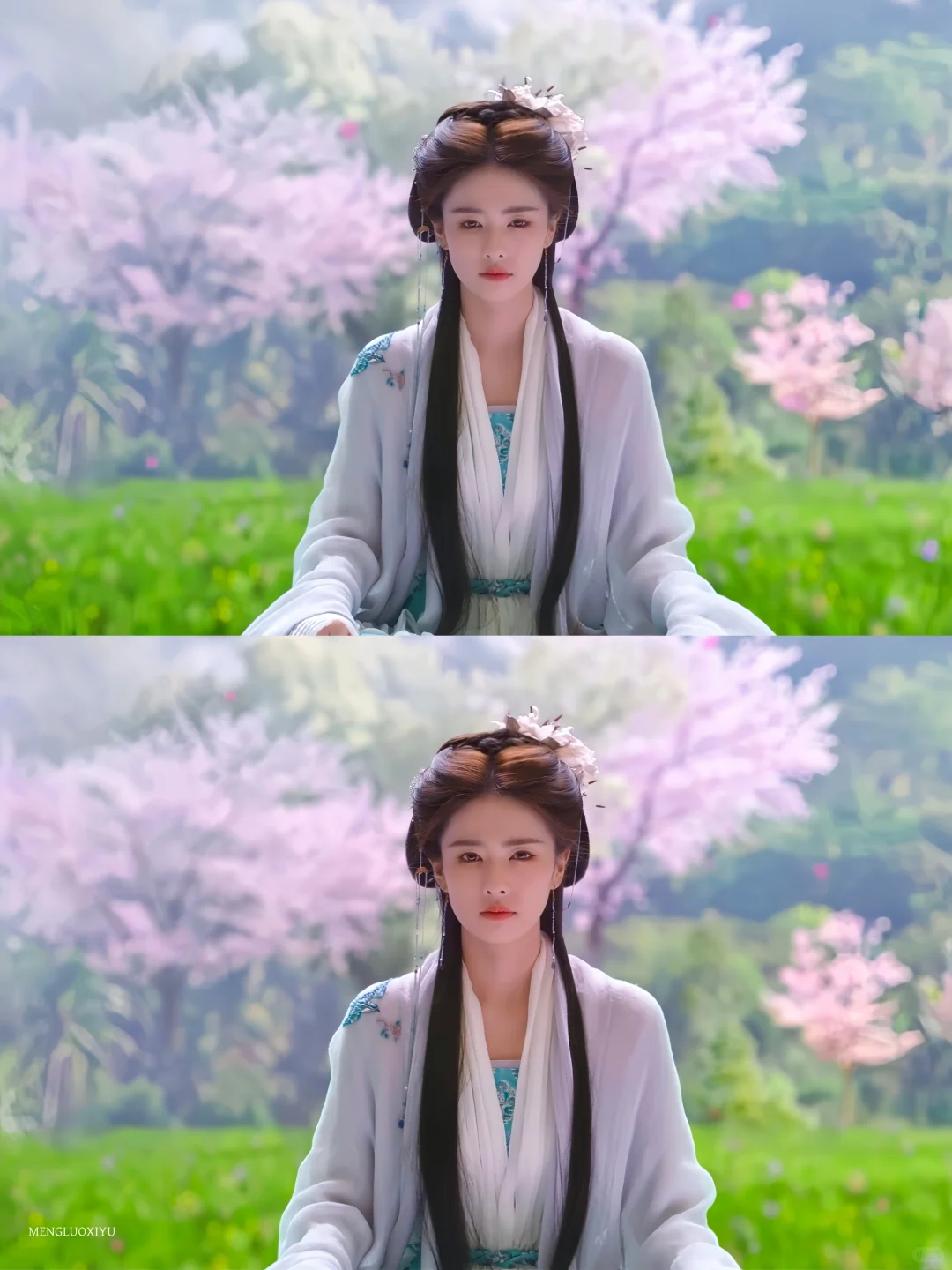 临江仙｜花如月浅紫色中袖棉麻衫妆造