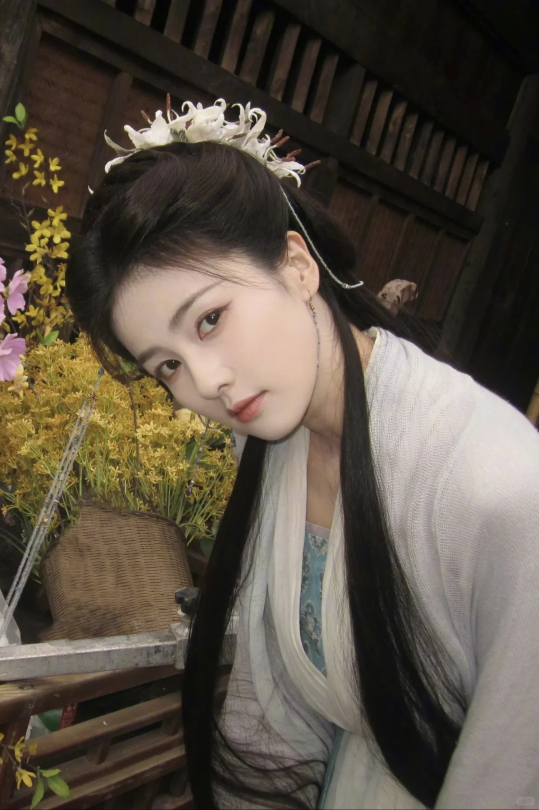 临江仙｜花如月浅紫色中袖棉麻衫妆造