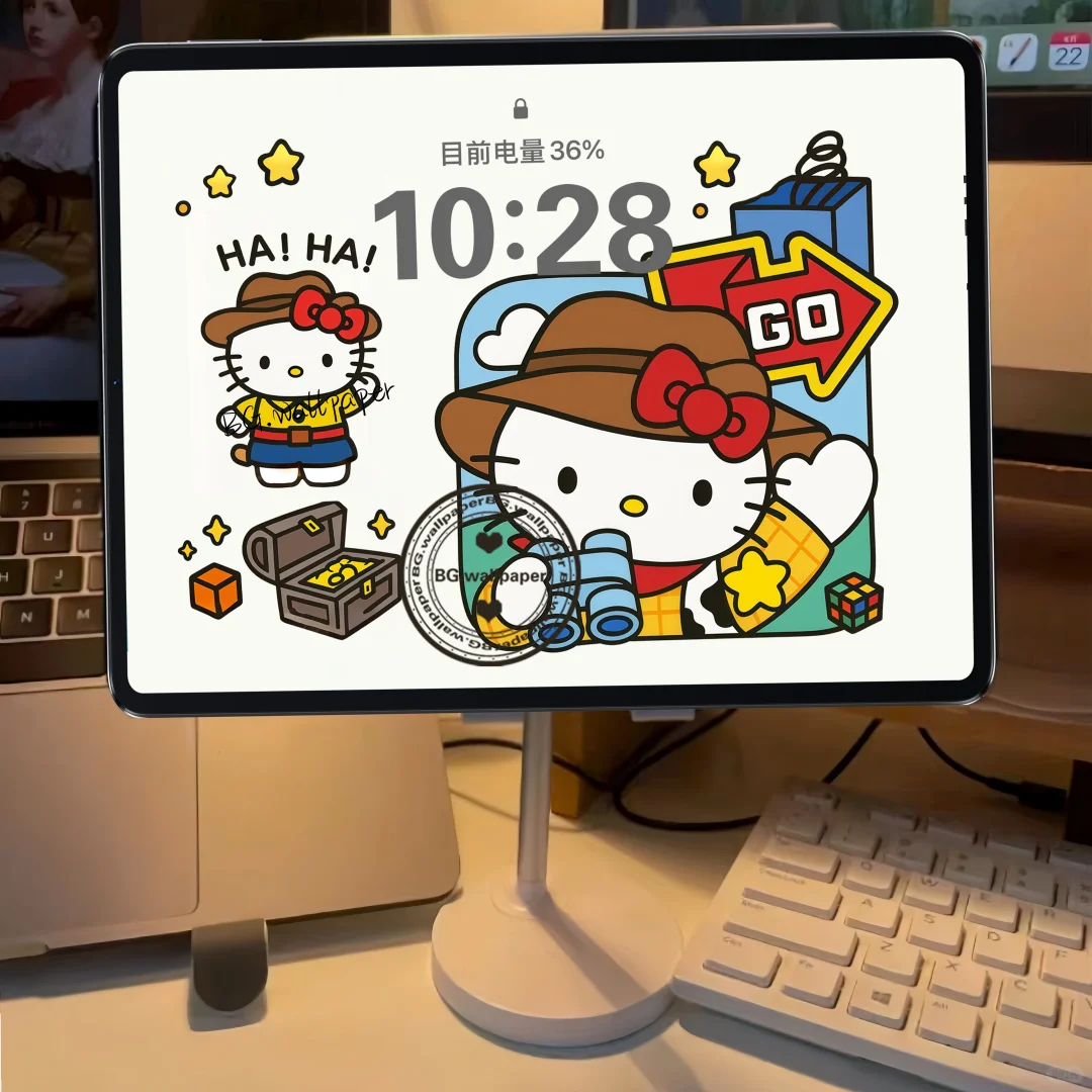 🎩 西部牛仔Kitty出击！可爱值拉满平板壁纸