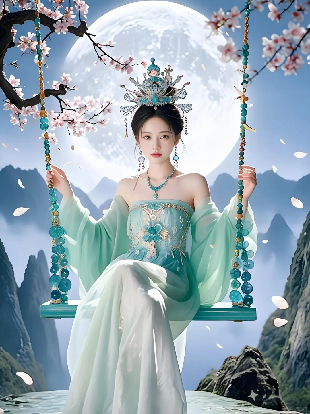 古风写真｜山顶桃花树下，仙女悠然荡秋千。