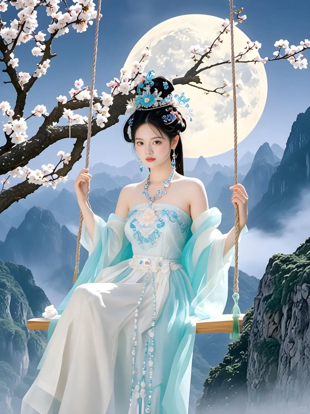 古风写真｜山顶桃花树下，仙女悠然荡秋千。