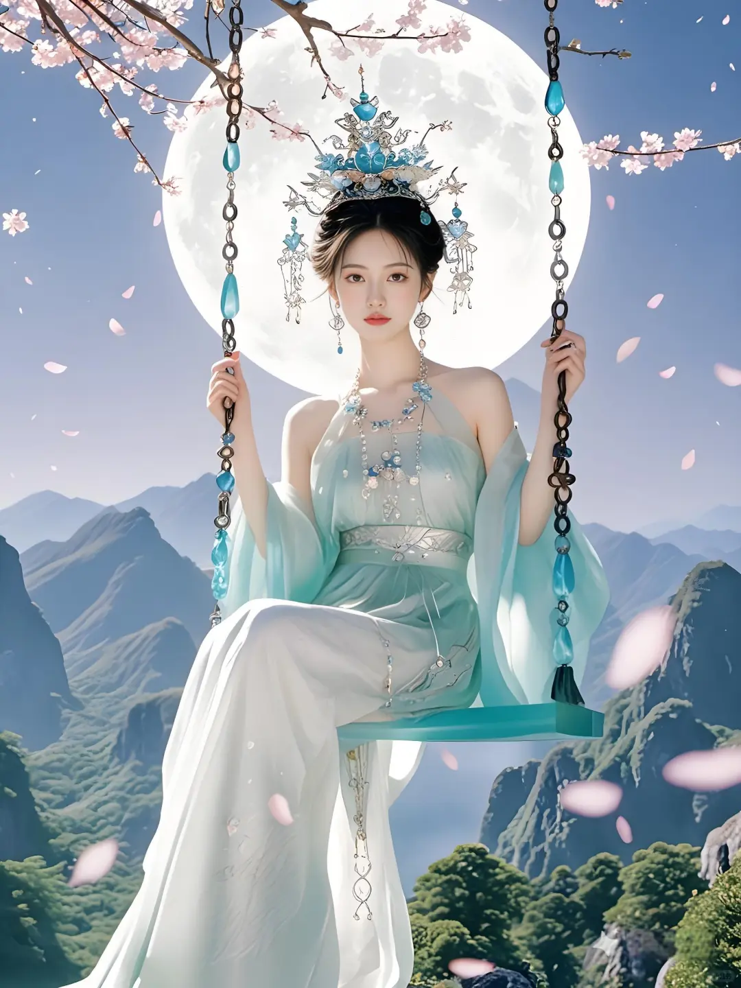 古风写真｜山顶桃花树下，仙女悠然荡秋千。