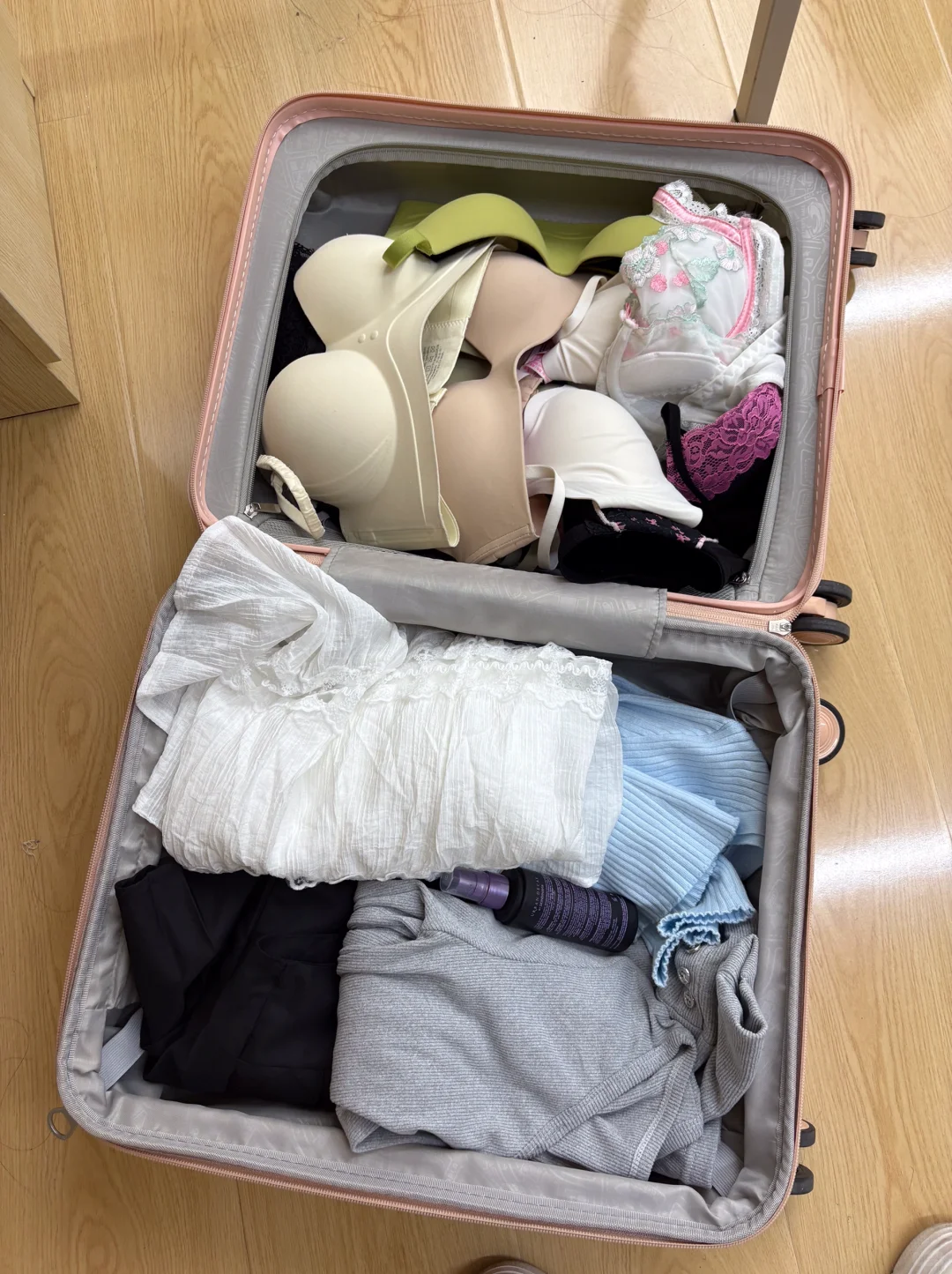 女大放假回家奶罩子占一半行李箱……
