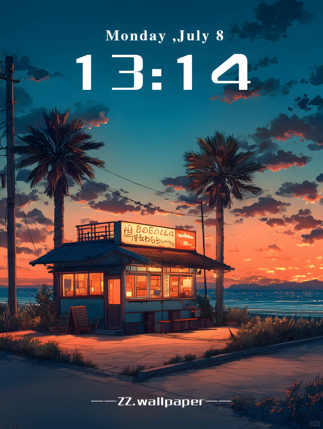 治愈插画壁纸｜暮色海边🏝️