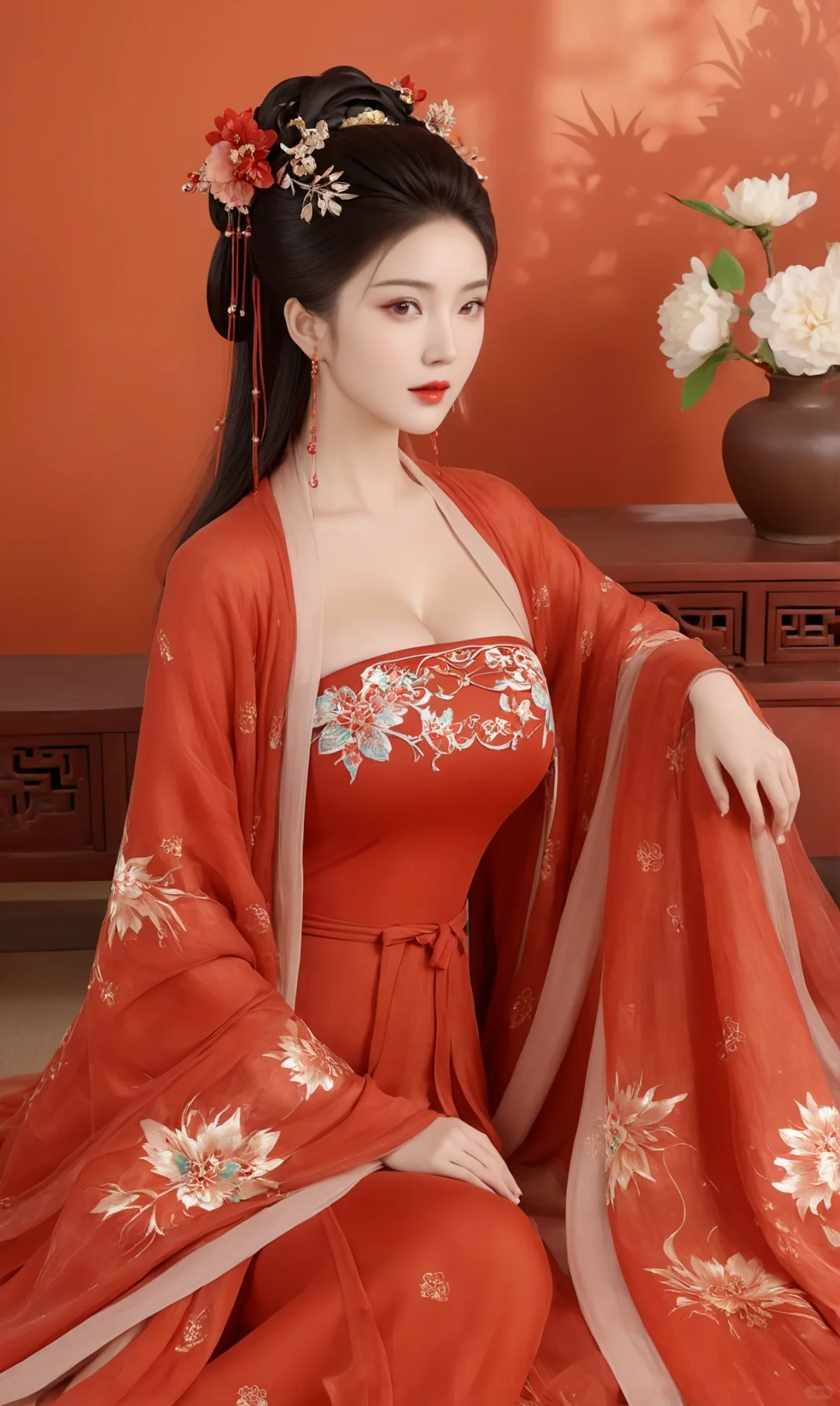 ai红色系列，国风美女壁纸