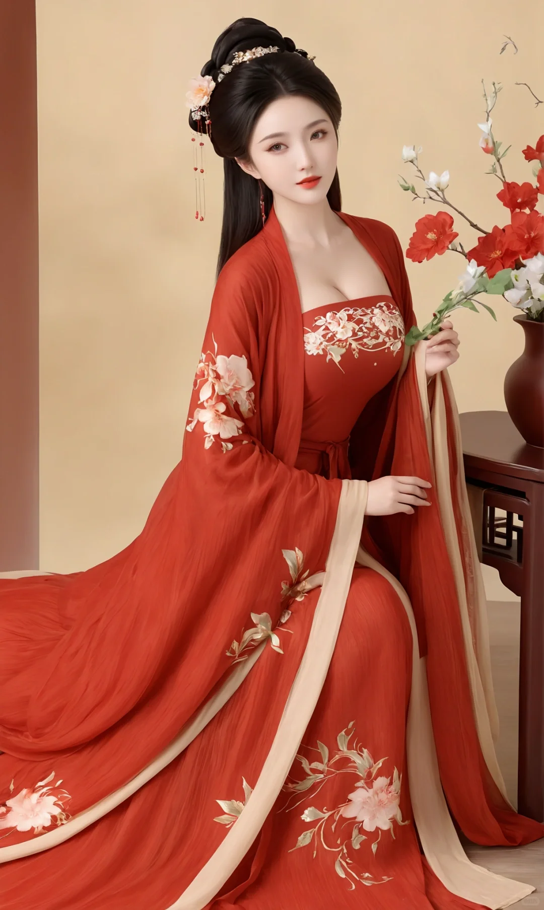 ai红色系列，国风美女壁纸