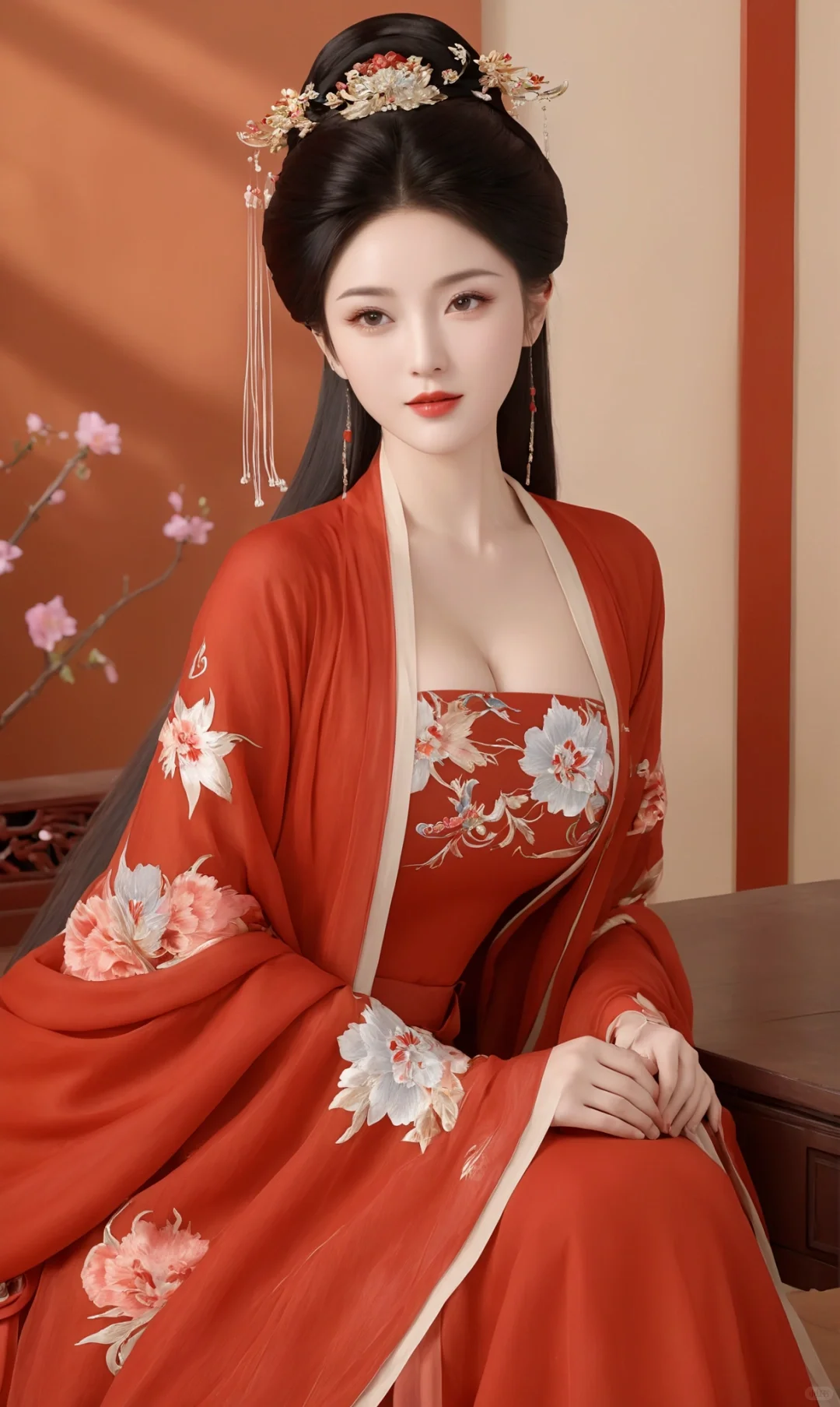 ai红色系列，国风美女壁纸