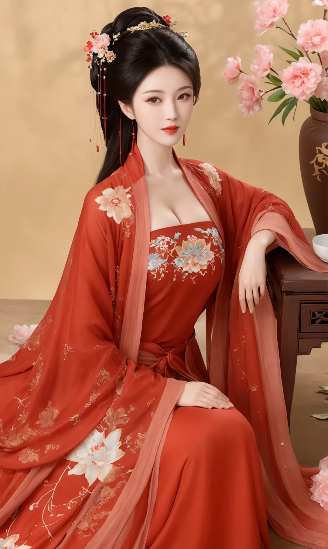 ai红色系列，国风美女壁纸