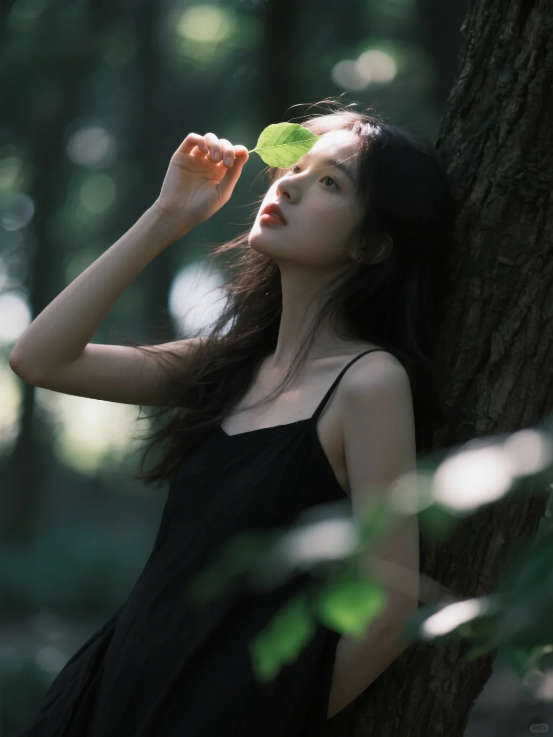 山林里被阳光拥抱的女孩