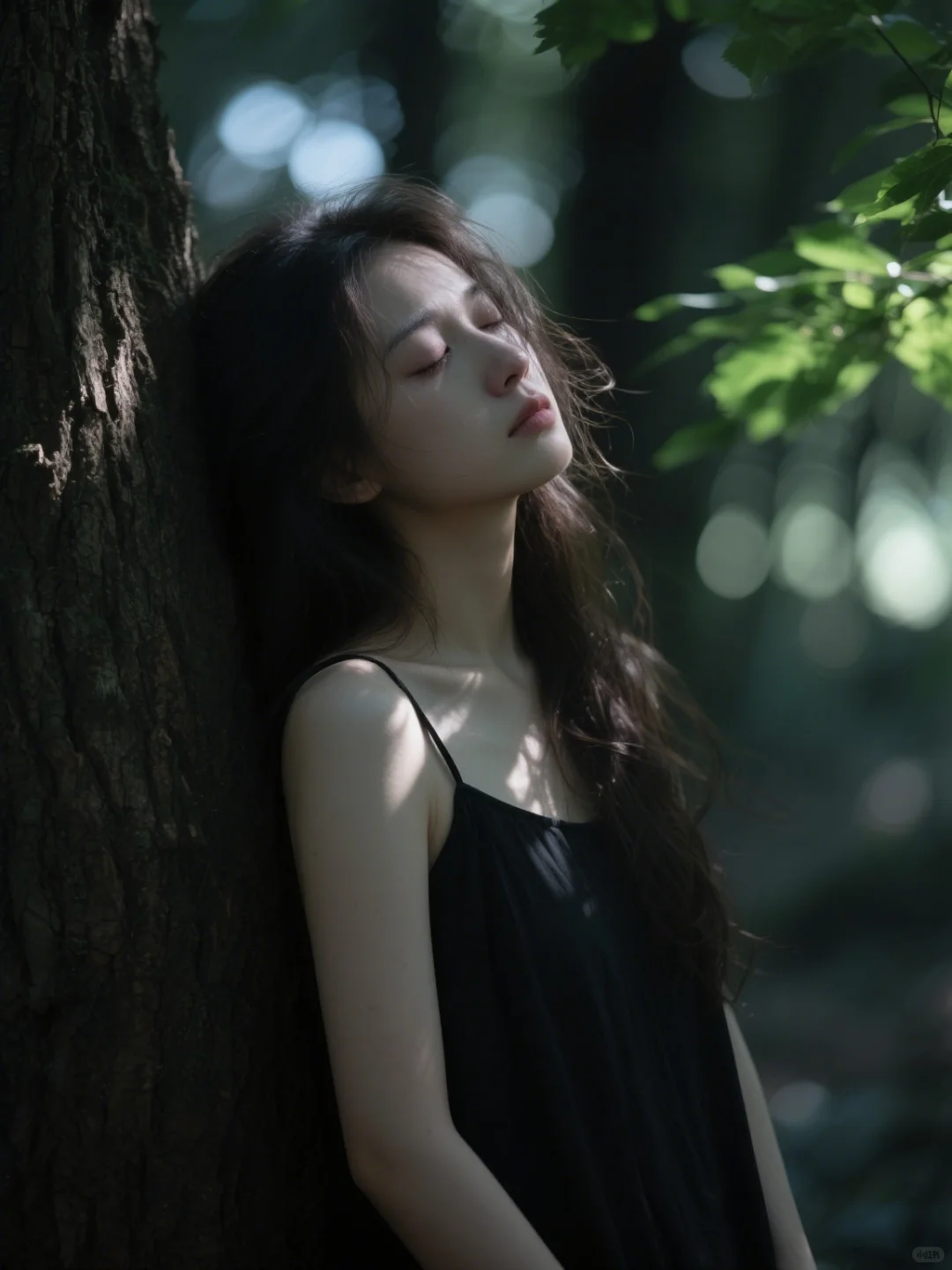 山林里被阳光拥抱的女孩