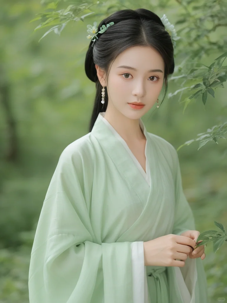 🌿🍃 一抹淡雅绿，悠悠汉服情 🍃🌿