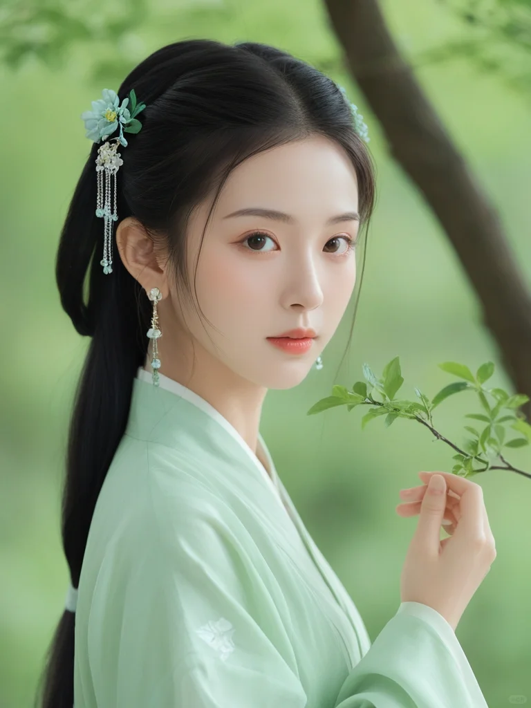 🌿🍃 一抹淡雅绿，悠悠汉服情 🍃🌿