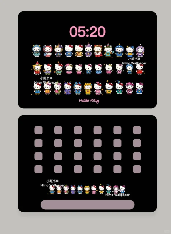 可爱Hello Kitty排排站丨黑色ipad壁纸超可
